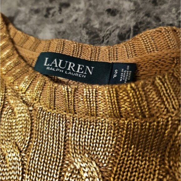 Lauren Ralph Lauren cable knit metallic gold sweater - Picture 2 of 5